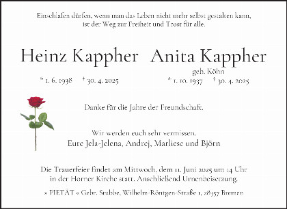 Trauerfall Heinz Kappher