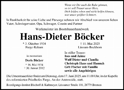 Trauerfall Hans-Dieter Böcker
