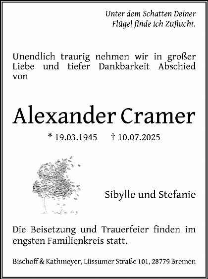 Trauerfall Alexander Emmerich Wilhelm Cramer