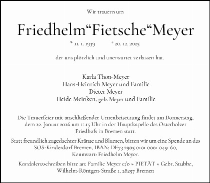Trauerfall Friedhelm Meyer