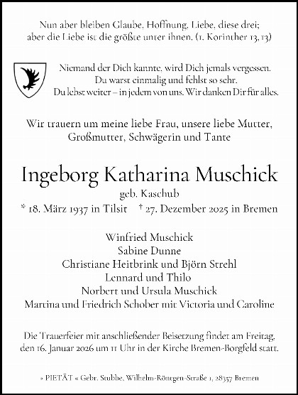 Trauerfall Ingeborg Muschick