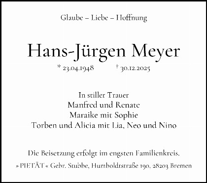 Trauerfall Hans-Jürgen Meyer