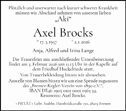 Trauerfall Axel Brocks